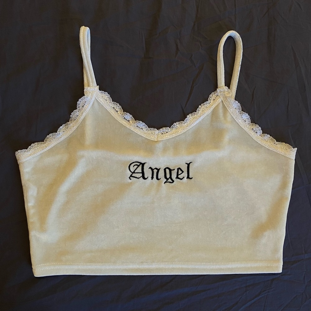 SHEIN Angel Crop Top Velvet White Size Small